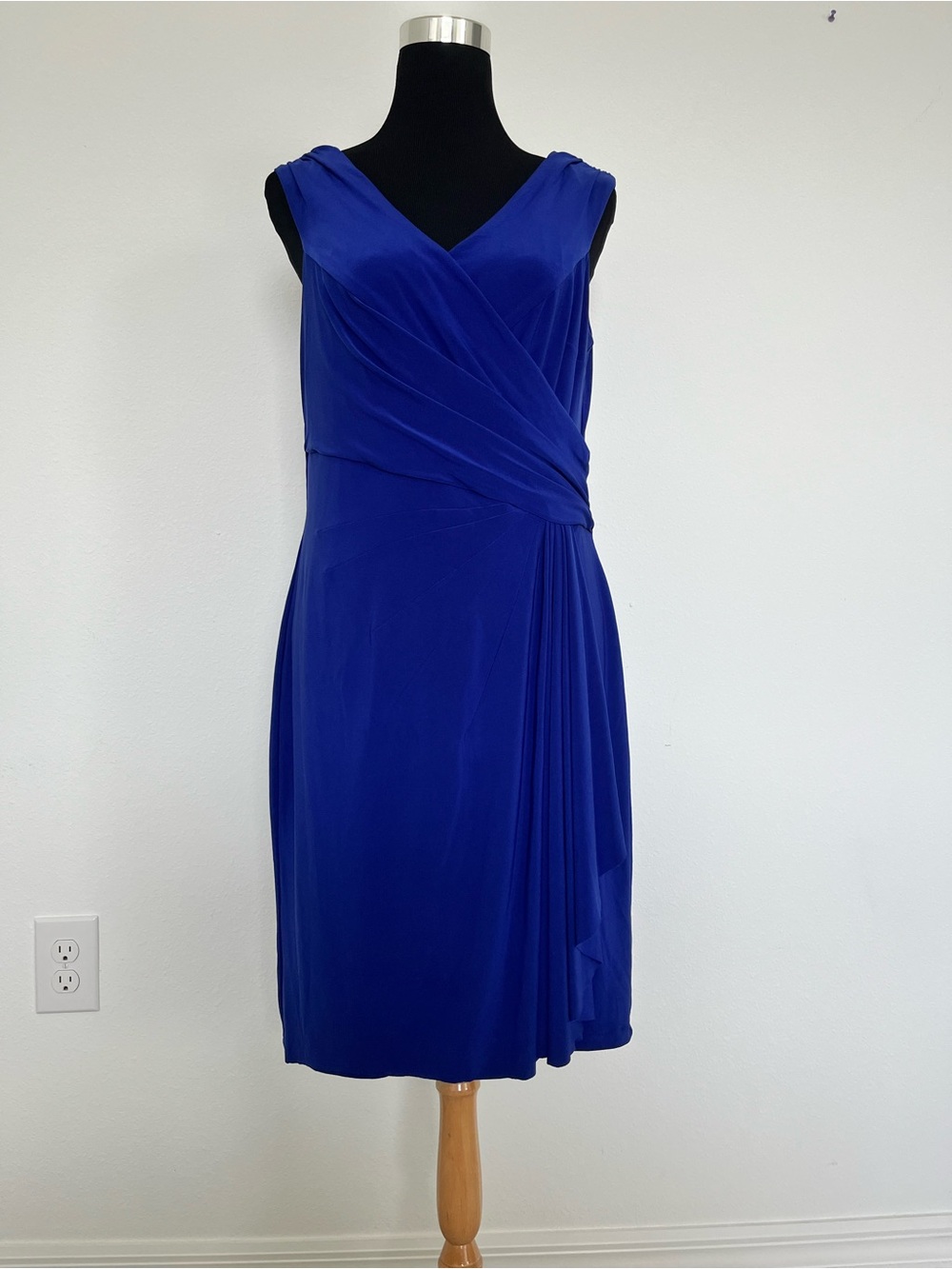 Lauren Ralph Lauren Royal Blue Faux Wrap Ruched Dress Size 14